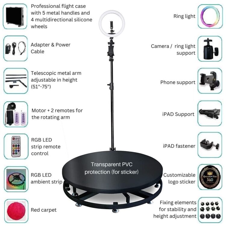 360 photo booth pro automatic metal round shape 360 camera booth 360 video booth specs